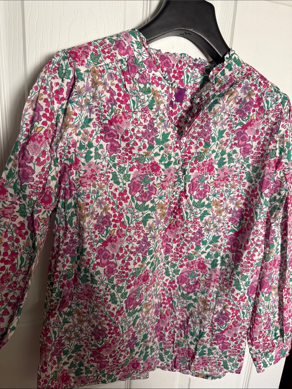 J.Crew Pink & Green Floral Button-Front Top